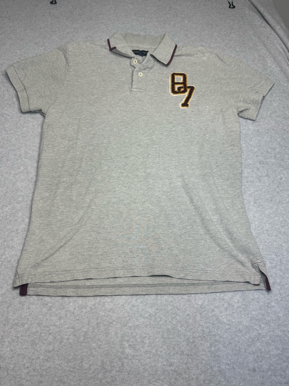 Heather Gray Polo with Contrast Trim and Patch Rugby Vintage Size Large